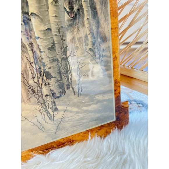 Vintage Wooden Lacquered Wolf Wolves Print Wall Hanging Larry Fanning - Picture 3 of 4